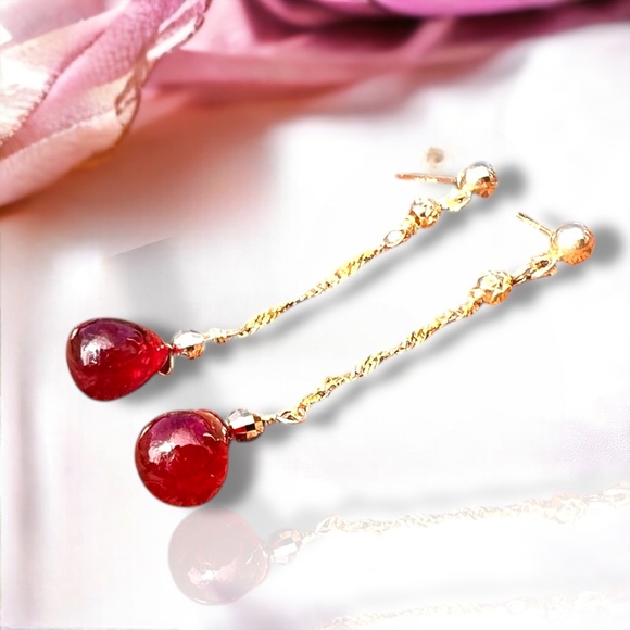 Natural Ruby Earrings Solid 14K Gold , July Birthstone , 40th Anniversary - Picture 4 of 8